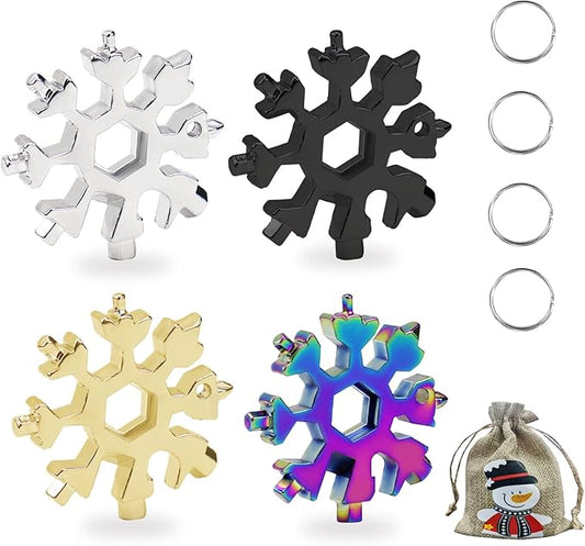 4 Pack 18 In 1 Snowflake Multitool, Stainless Steel Snowflake Wrench/Bottle Opener/Screwdriver Kit, Snowflake Multi Tool for Outdoor Travel Camping Hiking, Great Christmas Gift for Men