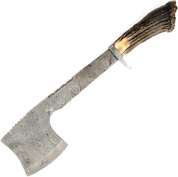 AX-8950 Custom Handmade Viking Hatchet Axe Damascus Steel Bearded Axe Camping Tomahawk Battle Axe with Leather Sheath