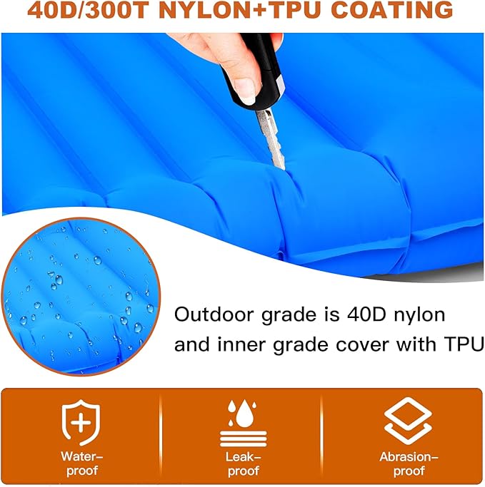 Self Inflating Camping Sleeping Mat, Widen & Thicken Camping Pad with Pillow, Lightweight Single Air Camping Bed Waterproof Wear-Resistant Outdoor Backpacking Hiking Travel (Blue)