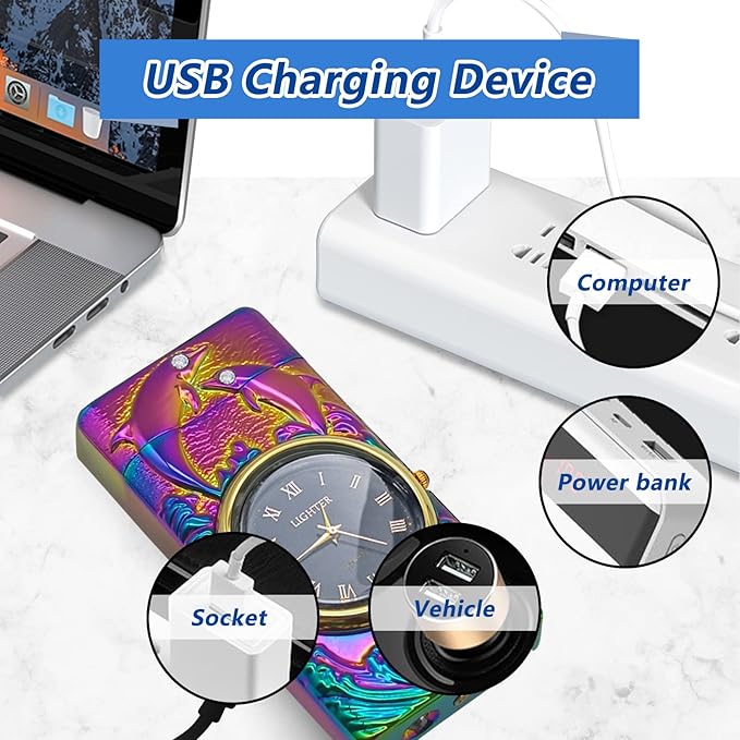 Electric Lighter Arc Windproof Flameless USB Lighter Rechargeable Electric Lighters with Safety Lock for Candle BBQ Camping Gifts for Him (Color)