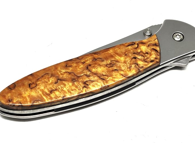Curly Birch Solid Hanlde on Ken Onion Deisgned Leek with Plain Blade