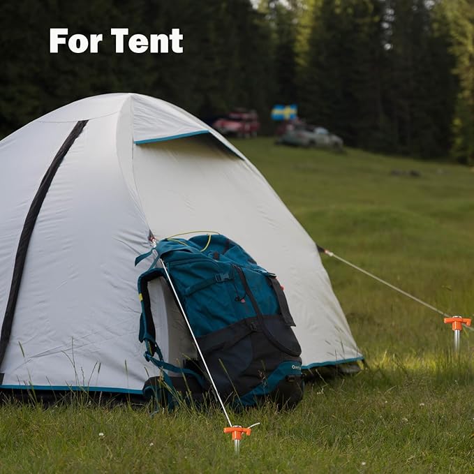 Cheardia 10 Pack Tent Stakes Heavy Duty, 10.25 Inch Yard Stakes Non-Rust Metal Tent Pegs Ground Stakes Tent Spikes for Decorations Camping Patio, Garden, Canopies, Grassland, Outdoor, Orange