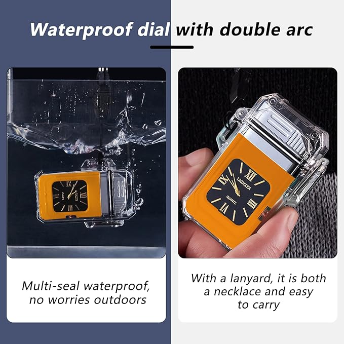 SKRFIRE Clear Waterproof Electric Lighter Rechargeable Plasma Double Arc Lighter Outdoor Windproof Flameless Lighter for Camping, Adventure, Survival (Orange)