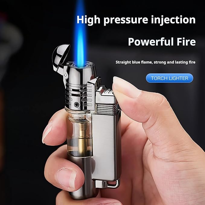 Windproof Butane Torch Lighters - 2 Pack with Visible Window Pocket Lighter - Adjustable Jet Flame Cigar Lighter for Fireplace Fireworks Grill Camping BBQ Lighter(Without Gas) (Black)