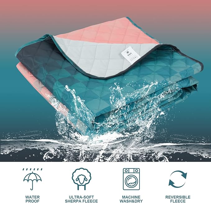 Hooded Outdoor Blanket, Extra Large 82" x 55" Waterproof Camping Blanket, Quilted, Thick Fleece, Warm, Windproof, Sand Proof, Portable and Wear-Resistant, Perfect for Stadium, Picnic, Camping