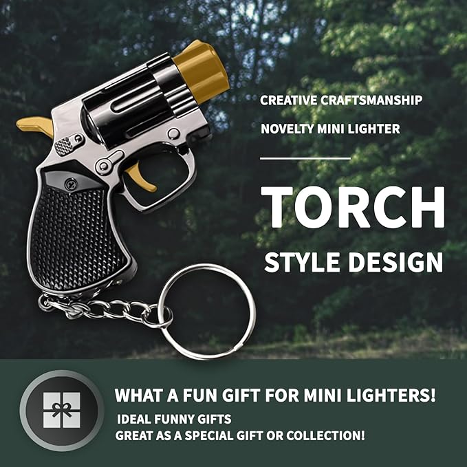 Cool Torch Lighter Refillable Metal Keychain Jet Flame Lighters Vintage Novelty Lighter for Fireplace Candle Camping BBQ (Without Butane Gas/Kerosene) (09)