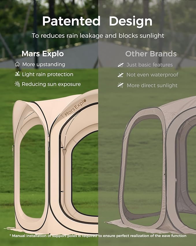 Screen Pop Up House Room Tent, Canopy Sun Shade Shelter for Camping, Patio, Backyard, Deck & Outdoor Activities, Portable Gazebo, Not Waterproof, 10'x10',Beige