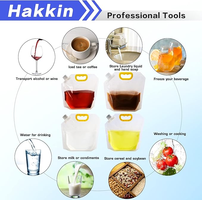 Hakkin Collapsible Water Tank Container 4 Pack 0.4 Gallon/1.5L, No-Leak Freezable Portable BPA Free Food Grade Plastic Storage Jug for Camping, Hiking, Travel, Emergency Survival Kit Bonus