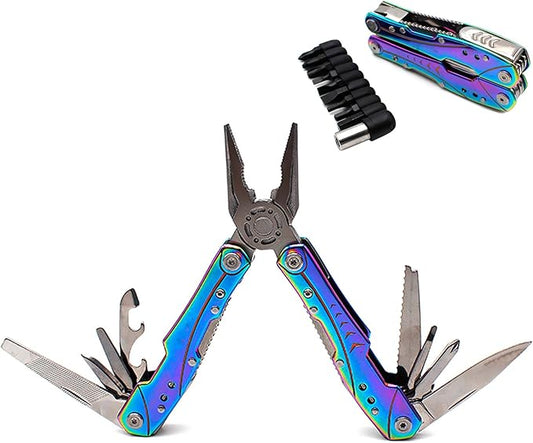 Unique Multitool Pliers Stainless Steel-GETUHAND 14-in-1 Multitool for Women Hunting, Hiking, Camping, Fishing, Outdoor Survival with Multi Knife Sheath/Rainbow Handle/Folding Pliers(Rainbow)