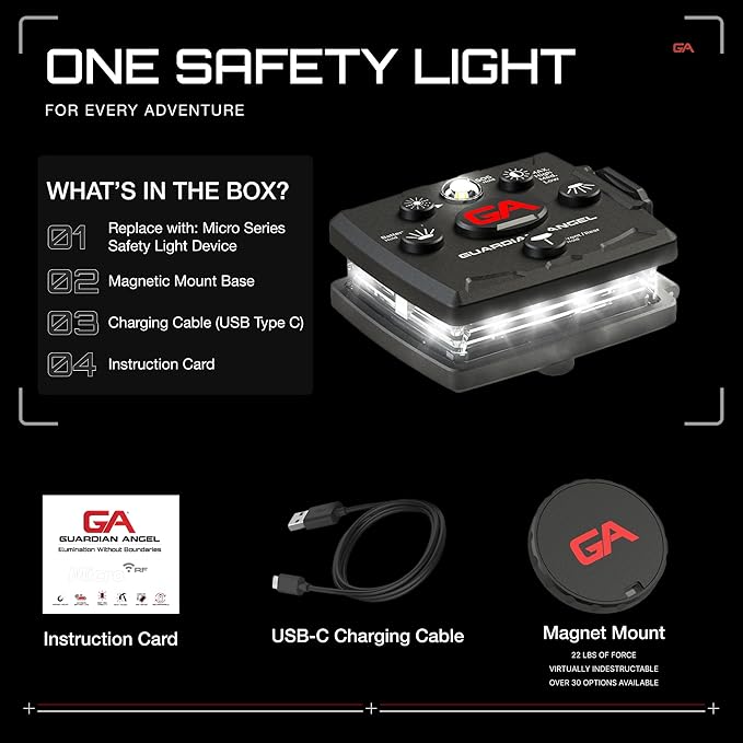 Guardian Angel Micro Series Safety Lights, (All White Front & White Rear) | Rechargeable & Hands-Free Wearable LED Flashlight for Dog Walking, Running, Cycling, Boat & Kayak Stern Light