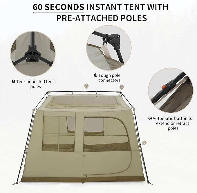 Naturehike Village Camping Tent,4/6/8 Person Tents for Camping, 60S Easy Setup Instant Tent for Family Camping, Car Camping
