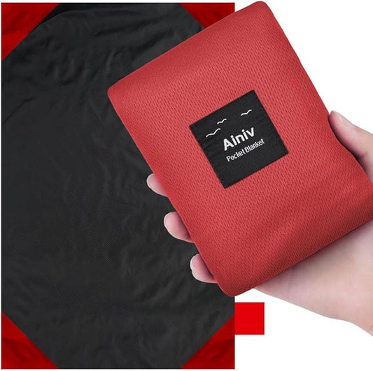 Ainiv Picnic Blanket, Mini Pocket Beach Mat 78.8 x 82.7IN (5-7 People) Foldable, Lightweight Waterproof Sand Free, Foldable Thin Ground Sheet for Outdoor Camping Hiking Travel - with Hand Strap