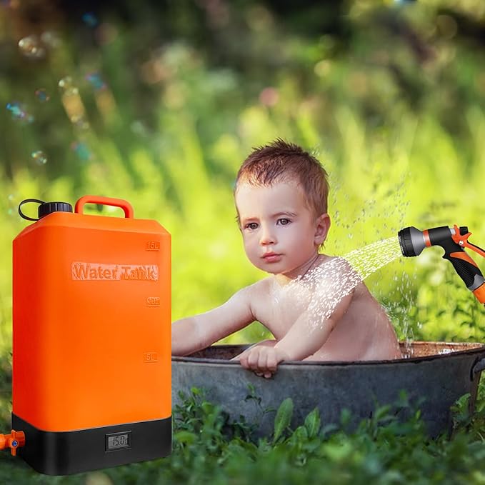 4.5 gallon/16L Silicone Water Tank,Portable Outdoor Shower,Electric Shower,8 Types of Multifunctional Shower Heads,Using Solar Heating Temperature Display,Suitable for Camping,Beach,and Hiking