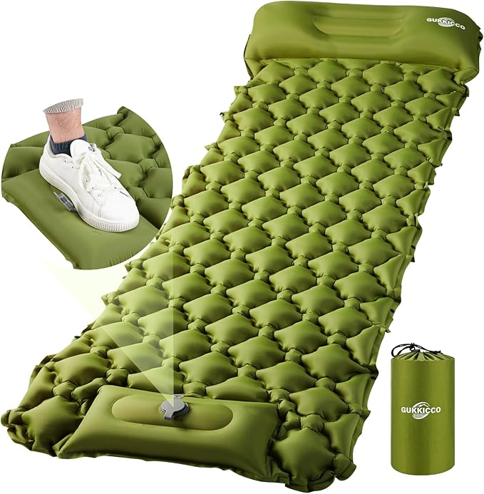 Sleeping Pad Ultralight Inflatable Sleeping Pad for Camping, 80''X25'', Built-in Pump, Ultimate for Camping, Hiking - Airpad, Carry Bag, Repair Kit - Compact & Lightweight Air Mattress(Green)