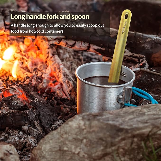 TiTo Titanium Long Handle Spork and Spoon Eco-Friendly Ultralight Portabale Flatware for Outdoor Camping Backpacking Hiking Travel Picnic Tableware with Bag(Bright Colorful Spoon)