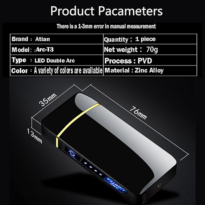 Arc Lighter, Smart Electric Lighter, USB Rechargeable Lighter Windproof Flameless Lighter Lightweight Plasma Lighter for Fire,BBQs,Fireworks,Candle,Camping - Outdoors Indoors (T3-Black)