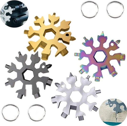 18-in-1 Stainless Steel Snowflake Keychain Multi-Tool Portable Keychain Screwdriver Bottle Opener Tool for Outdoor Camping Gift for Valentine's Day, Birthday, and Happy New Year (multi4 pack)