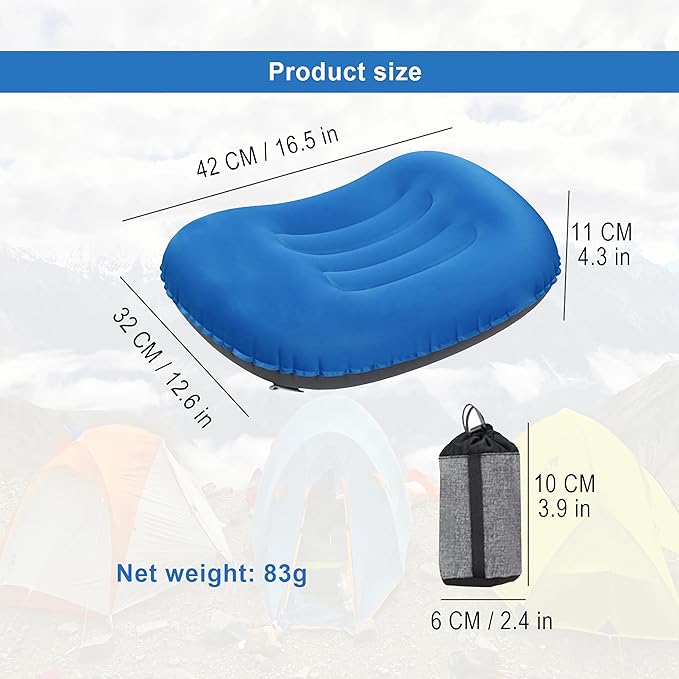 Portable Inflatable Neck Pillow for Outdoor Travel, Camping, Office Naps-Polyester ,Color Available-Simple and Comfortable (16.5 * 12.6 * 4.3in, Blue)