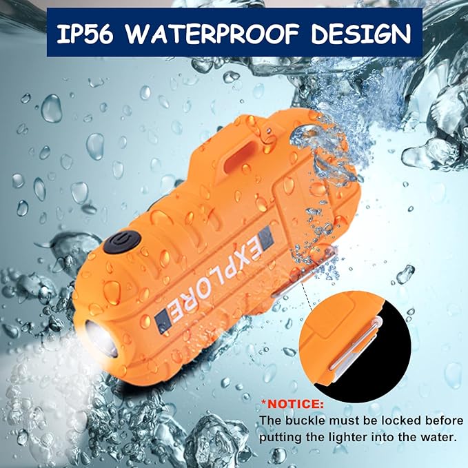 LcFun Arc Plasma Waterproof Lighter Electric Windproof Lighter USB Type C Rechargeable Flameless Cool Lighters with Flashlight and Whistle for Camping, Survival,Outdoor Adventure, Tactical (Orange)