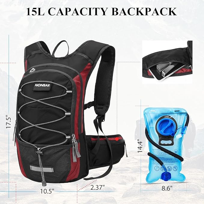 NONSAR Hydration Backpack, Hiking Backpack with 3L Water Bladder, Lightweight Insulation Hydration Pack, Water Backpack for Hiking, Cycling, Running, Festival, Camping for Men Women