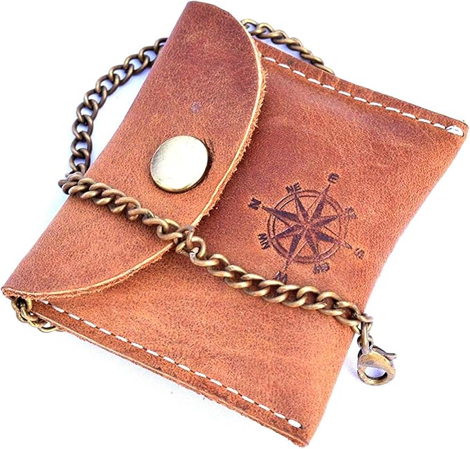 Handmade Nautical Brass Push Open Compass On Chain with Leather Case Pocket Compass Gift Compass Rustic Vintage Home Decor Gifts