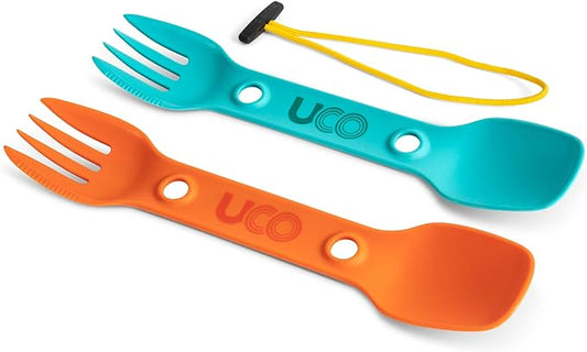 UCO Utility Spork 3-in-1 Combo Spoon-Fork-Knife Utensil, 2-Pack, Gold/Sky Blue