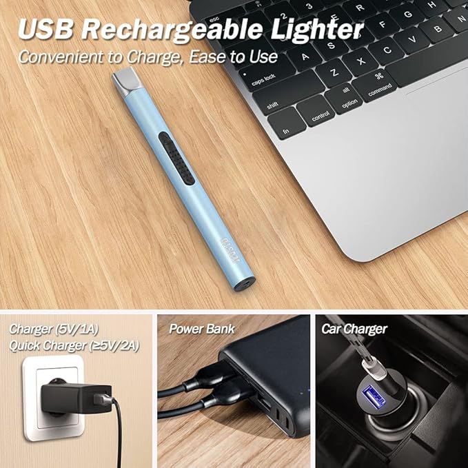 Candle Lighter, Electric Lighter Rechargeable USB Lighter, Arc Windproof Flameless Plasma Lighter Long Stick, No Butane Fluid, Perfect for Candle BBQ Camping Kitchen Stove, Pink and Blue