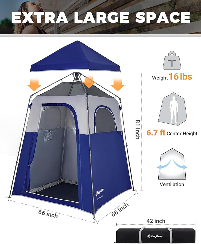 KingCamp Camping Shower Tent, Instant Portable Privacy Shelter, 1/2 Room Large Outdoor Toilet Tent with Floor, Water-Resistant, Windproof & Easy Setup for Beach, Camping & Hiking