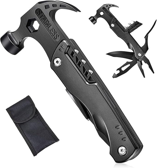All in One Survival Tools Hammer, Portable Folding Multifunctional Hammer for Outdoor Hiking and Camping, Vehicle Mounted Emergency Claw Hammer Gadgets Accessories