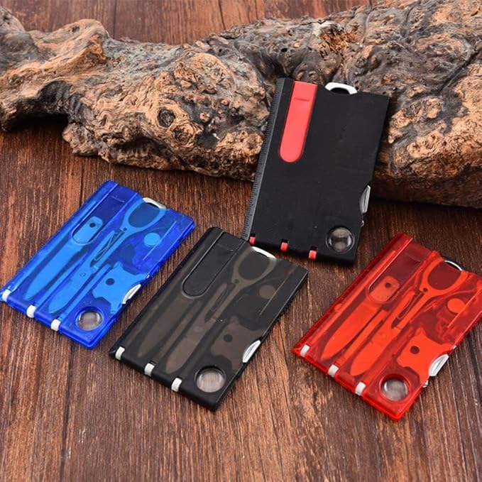 Black Outdoor Survival Bottle Opener Card Multi Tool Outdoor Barbecue Knife Camping Tool Hiking Magnifier Tool Gear Multitools and Accessories