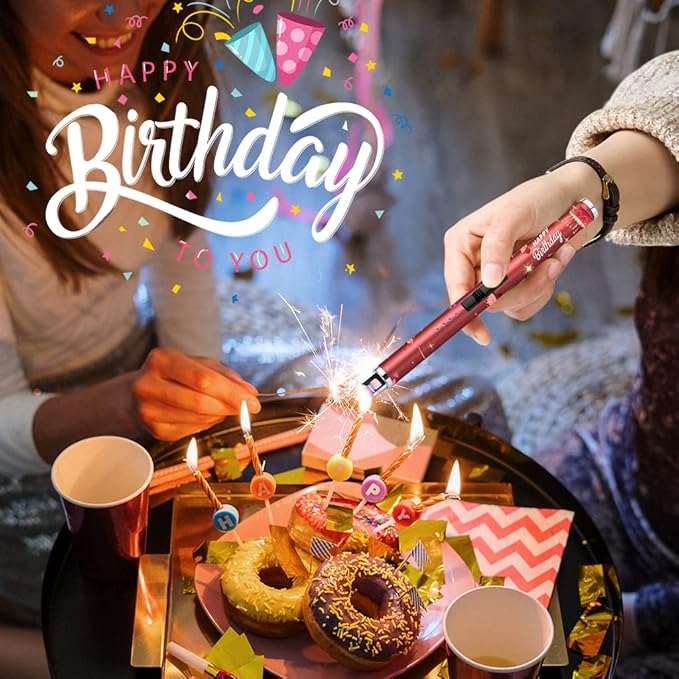SUPRUS Candle Lighter Arc USB Lighter Electric Lighter with Upgraded LED Battery Display Safety Switch Rechargeable Flameless Plasma Windproof Portable for Birthday (Birthday Red)