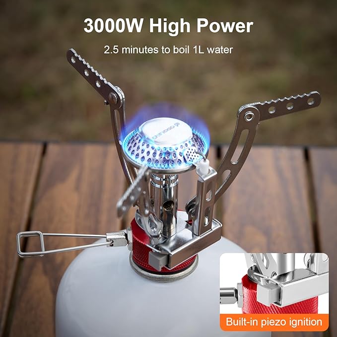 Odoland Portable Pot with Backpacking Stove 5-in-1 Energy Saving Camping Cookware Mess Kit for Hiking, Trekking, Fishing and Picnic