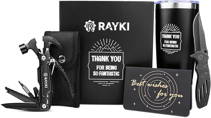 Gifts Baskets for Him Husband Boyfriend, Men's Birthday Gifts for Dad Friend Who Have Everything Father's Day Gift Multitool Set Contain 1*Hammer 1*Pocket Knife 1*Cup 1*Gifts Card I*Hammer Bag