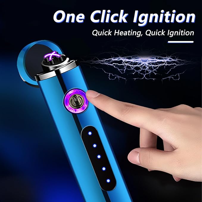 BABOBIU Electric Lighter Rechargeable Lighter Portable Windproof Lighter Flameless Mini Lighter with Double Arc Ignition Plasma Lighter for Candle, Tealight, Firework (Blue)
