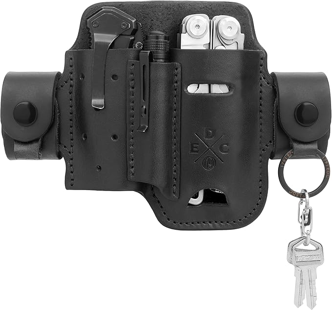 Multitool Sheath, Leather EDC Organizer, Belt Pouch Fits Multitool, Knife, Pen, Keys - Compatible with Heavy Duty Leatherman, Gerber, SOG Multitools
