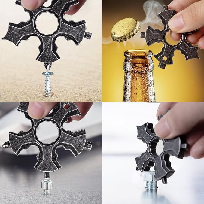 KeyChain MultiTool 18-in-1, Hex Key Allen Wrench Open End Wrench Phillips Slotted Flat Screwdriver Bottle Opener Box Package Cutter Outdoor Multi Tool All in One, Gift for Father Him Her Man Woman