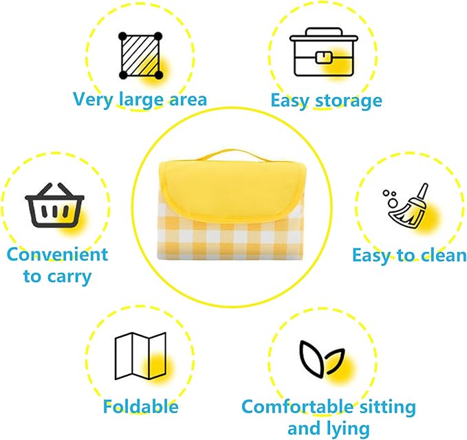 Outdoor Picnic Blanket Beach Blanket, Extra Large 80 " x 80 ", Foldable Waterproof and Sandproof Mat, Camping Carpet, Portable Travel Mat for Traveling, Camping, Hiking, Holiday Party, Park Lawn