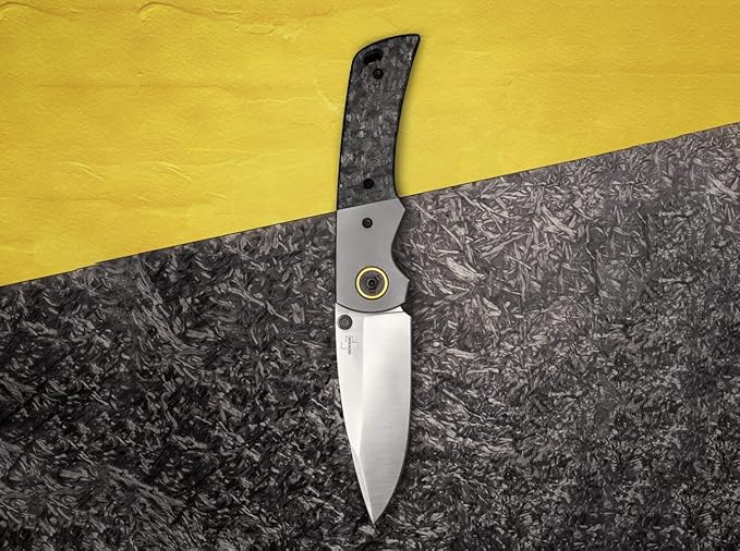BÖKER PLUS Gulu Pro Marble Carbon Fiber Titanium Folding Pocket Knife, Linerlock, D2 Steel Blade, Designed by Steve Kelly