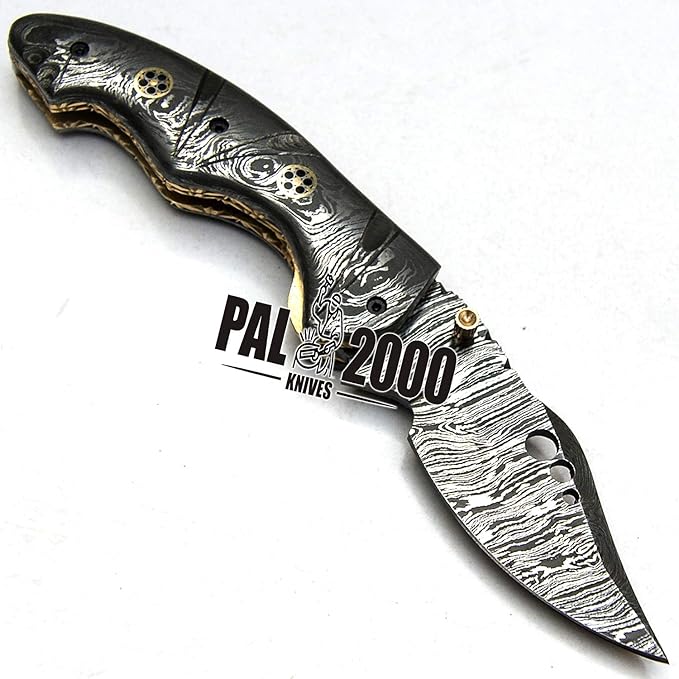 FP-9491 Handmade Damascus Steel Folding Pocket Knife With Sheath