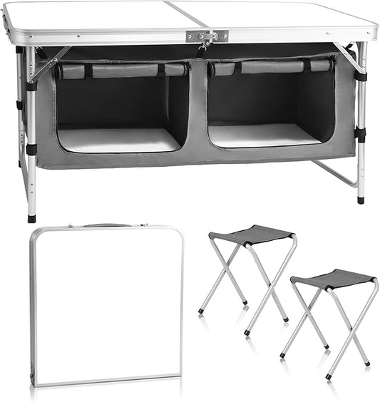 Camping Folding Aluminum Table with Adjustable Legs for Outdoor Travel Beach, Backyards, BBQ, Party and Picnic Foldable Table