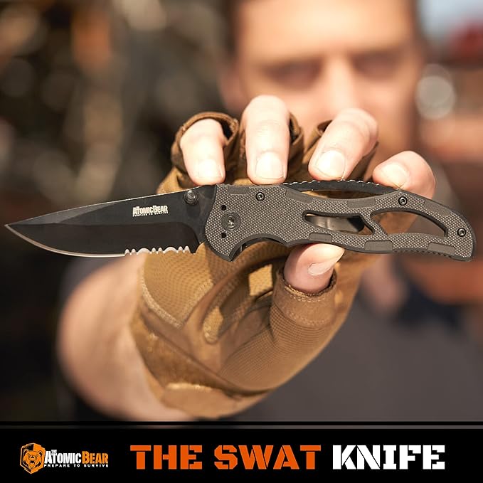 The Atomic Bear Pocket Knife with Stainless Steel Blade - G10 Handle Folding Knife for Outdoor, Tactical, Utility and EDC