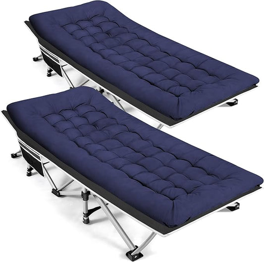Portable Camping Cot, Sleeping Cot for Adult, 28" Extra Wide Heavy Duty Folding Cot with Thick Mattress, Portable Camping Bed for Outdoor Camping/Office, Home Nap 2Pcs (Blue)