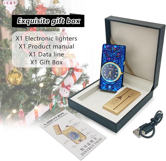 Plasma Lighters Electric Lighters Rechargeable USB Flameless Windproof Arc Lighter Vintage Fancy Cute Lighter for Candles, Fireworks, Camping, Hiking, Adventure (Blue)