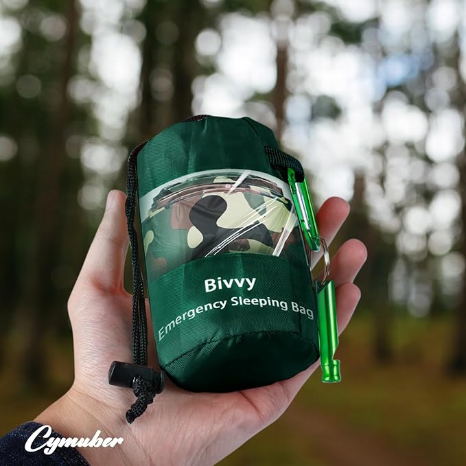 Emergency Sleeping Bag Survival Bag, Cymuber Portable Waterproof Thermal Bivy Sacks Tac Bivvy Bags,Camping Mylar Sleeping Bag Survival Gear Emergency Blankets Survival Shelter