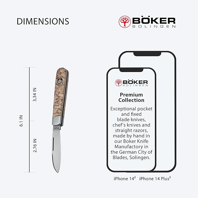 BÖKER Barlow Traditional Folding Pocket Knife, Curly Birch Wood Handle, N690 Blade, Handmade in Solingen Germany