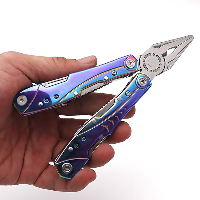 Unique Multitool Pliers Stainless Steel-GETUHAND 14-in-1 Multitool for Women Hunting, Hiking, Camping, Fishing, Outdoor Survival with Multi Knife Sheath/Rainbow Handle/Folding Pliers(Rainbow)