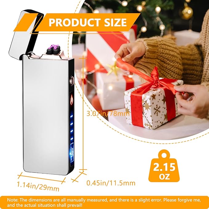 GADATOP Arc Lighter Rechargeable Windproof Flameless Electric Lighters for Outdoors Camping Hiking, Plasma Lighter with LED Battery Indicator and Gift Box (Silver)