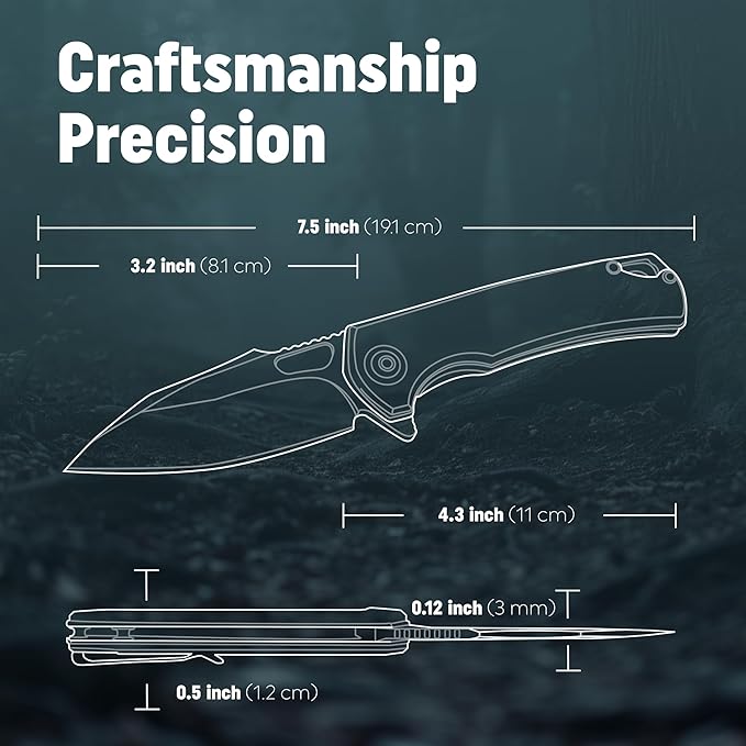 Folding Pocket Knife for Men - EDC Tactical Knife with Pocket Clip, Indoor & Outdoor, Camping, Survival Hiking & Gifts for Men, Every Day Carry, Lightweight (Green Micarta)