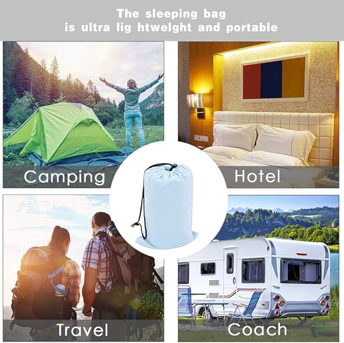 Travel and Camping Sheet Sleeping Bag Liner - Lightweight Compact and Portable Adult Sleeping Bag - Ideal for Traveling,Hostels and Camping