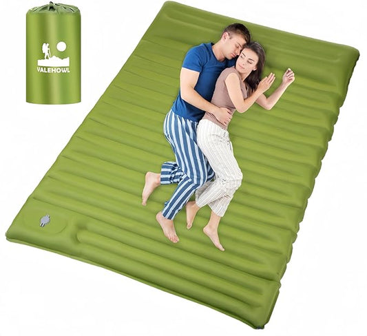 4-Inch-Thick Double Sleeping Pad for Camping, Strong Support Camping Mattress with Built-in Foot Pump, Lightweight Inflatable Sleeping Mat 2 Person for Backpacking, Hiking, Outdoors